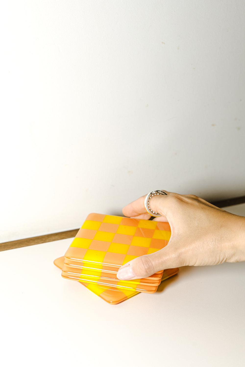 Glass Coaster, Persimmon & Yellow